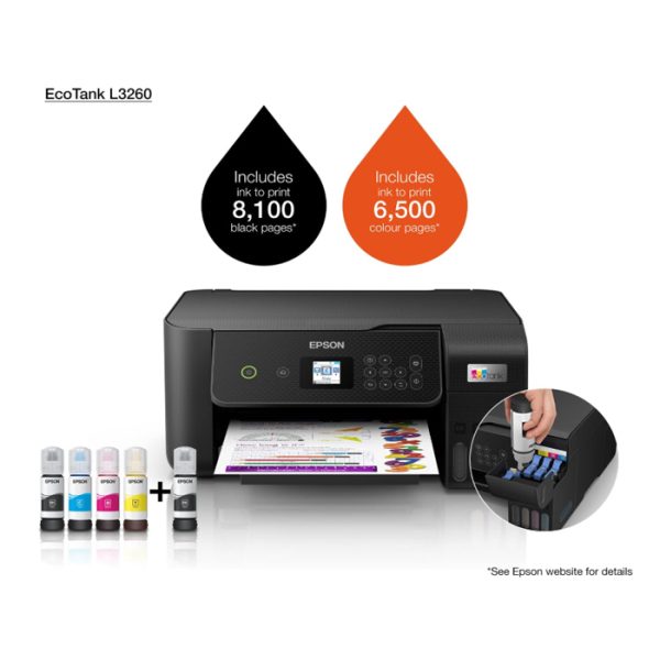 Epson EcoTank L3260 Home Inktank printer A4, colour, 3 in 1 with WiFi and SmartPanel App connectivity, Black, Compact - Image 6